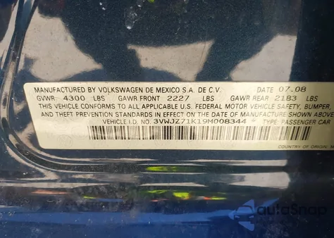 2009 Volkswagen Jetta S из США, поврежденный, VIN 3VWJZ71K19M008344